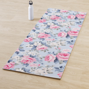 Ästhetisch rosa Rosenmuster, Blume Yogamatte