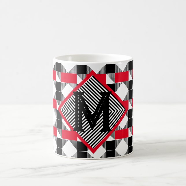 Ästhetisch rot und schwarz geometrisch Monogramm Kaffeetasse (Mittel)