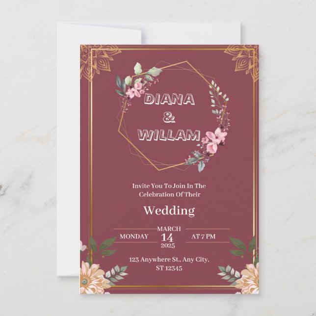 Ästhetisch-rote Goldhochzeit Einladung (Vorderseite)