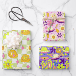 Ästhetisch Y2K Trippy Psychedelic Ungewöhnlich Geschenkpapier Set