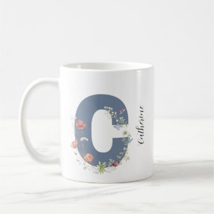 Ästhetische Aquarellfarben Blumenbrief C Monogramm Kaffeetasse