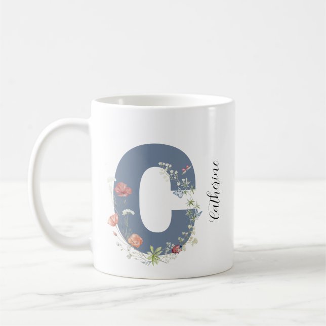 Ästhetische Aquarellfarben Blumenbrief C Monogramm Kaffeetasse (Links)