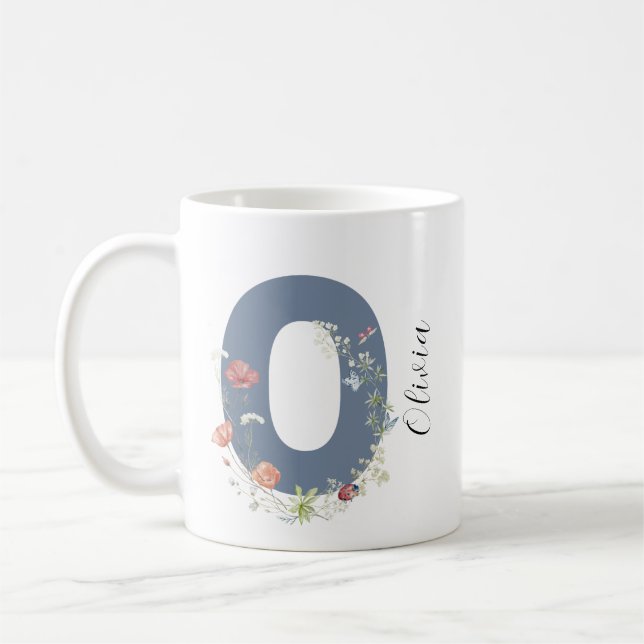 Ästhetische Aquarellfarben Blumenbrief O Monogramm Kaffeetasse (Links)