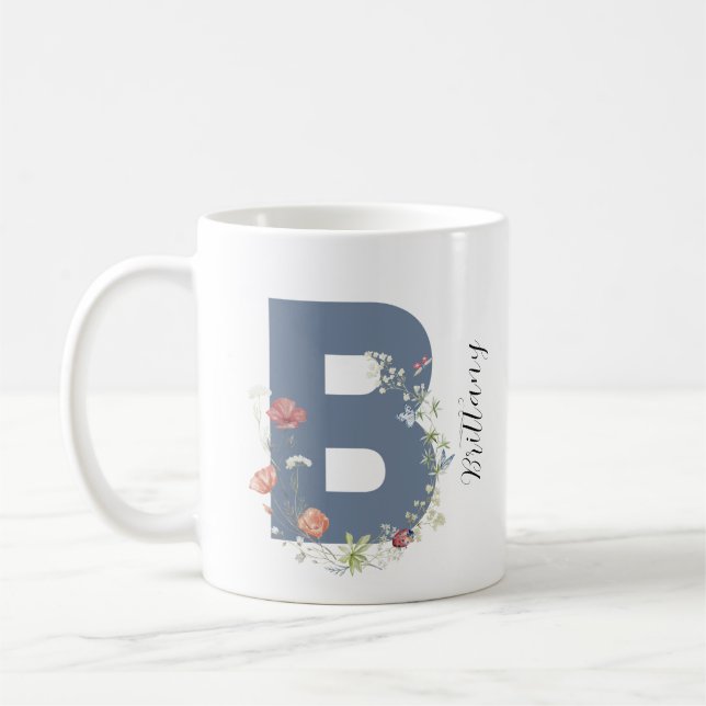 Ästhetische Aquarellfarben Floral Letter B Monogra Kaffeetasse (Links)