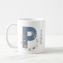 Ästhetische Aquarellfarben Floral Letter P Monogra Kaffeetasse