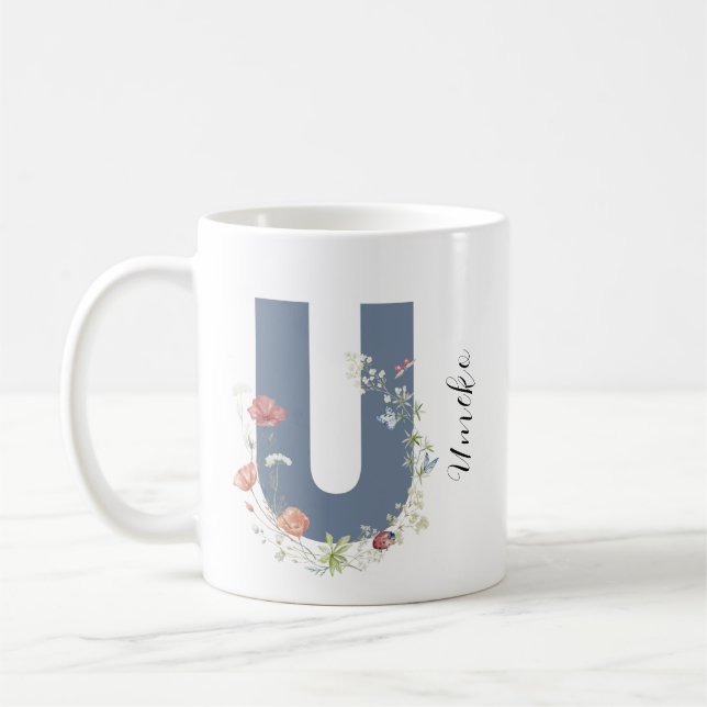 Ästhetische Aquarellfarben Floral Letter U Monogra Kaffeetasse (Links)
