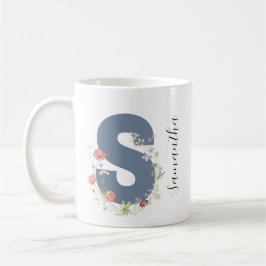 Ästhetische AquarellfarbenflorLetter S Monogramm Kaffeetasse