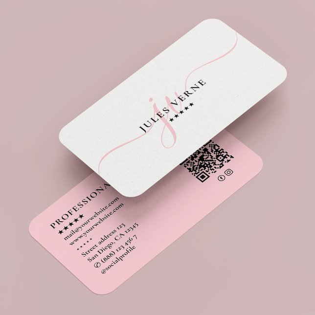 Ästhetische Berufliche Skriptmonogramm Pastell Pin Visitenkarte (Aesthetic Professional Script Monogram Pastel Pink Business Card
)