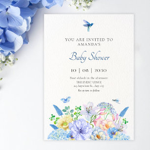Ästhetische blaue Blumen-Garten-Baby-Party Einladung