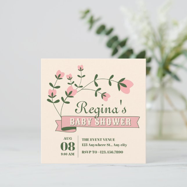 Ästhetische Blume Babydusche Einladung (Stehend Vorderseite)