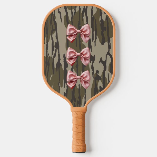 Ästhetische Camouflage Bottomland Baby Pink Ribbon Pickleball Schläger (Vorderseite)