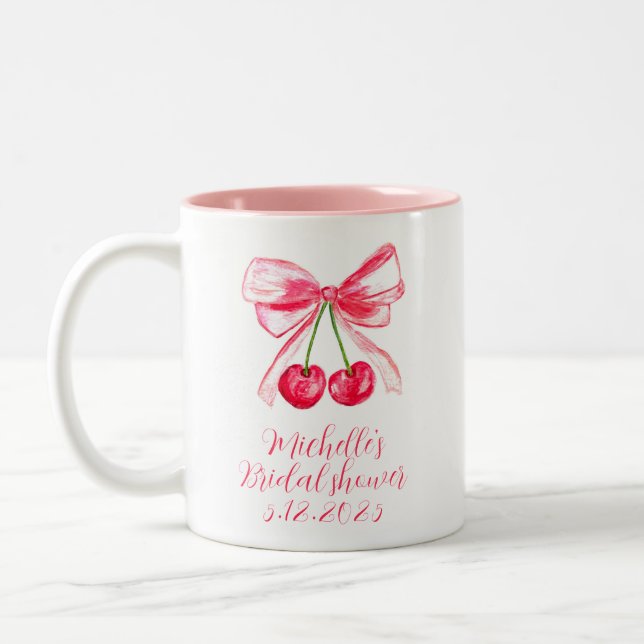 Ästhetische Coquette Pink Bow Elegantes Brautparty Zweifarbige Tasse (Links)