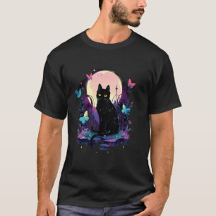 Ästhetische Cottagecore-Katze mit Schmetterling un T-Shirt