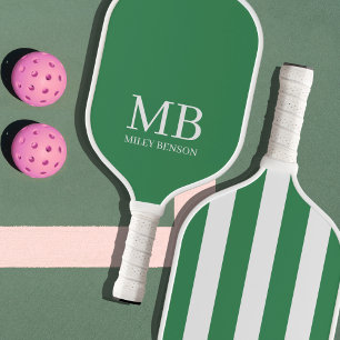 Ästhetische Country Club Green Stripes Monogramm N Pickleball Schläger