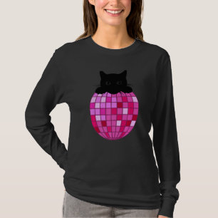 Ästhetische Disco Ball Hot Pink Black Cat Disco Ca T-Shirt