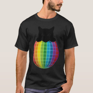 Ästhetische Disco Ball Rainbow Black Cat Disco T-Shirt