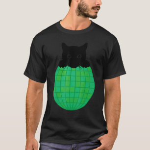 Ästhetische Disco-Kugel Grün Natur Schwarze Katze  T-Shirt