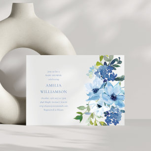 Ästhetische hellblaue Wasserfarbe Florale Babypart Einladung