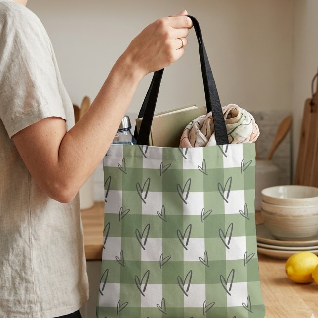 Ästhetische Hellgrüne Herz Gingham AOP-Tasche (Von Creator hochgeladen)