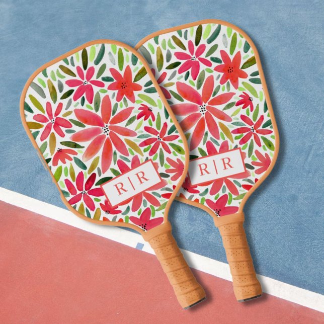 Ästhetische Hübsche Monogram Erstrote Florals Pickleball Schläger (Von Creator hochgeladen)