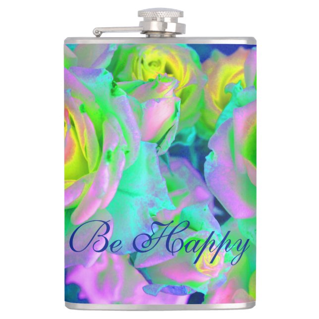 Ästhetische Iridescent Pearly Rose sind glücklich Flachmann (Vorderseite)