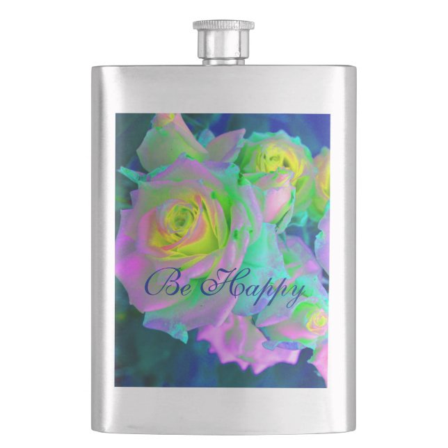 Ästhetische Iridescent Pearly Rose sind glücklich Flachmann (Vorderseite)