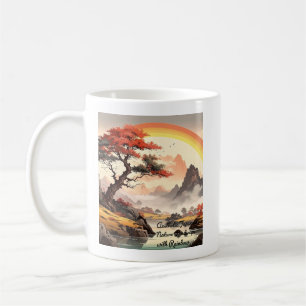 Ästhetische japanische Naturlandschaft mit Regenbo Kaffeetasse