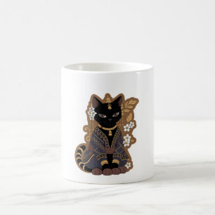 Ästhetische javanesisch schwarze Katze, florale tr Kaffeetasse