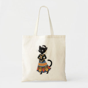 Ästhetische javanische schwarze Katze in tradition Tragetasche