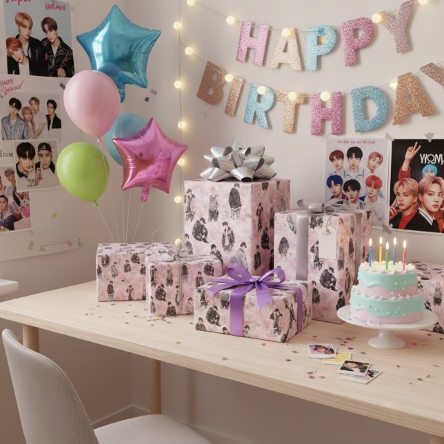 Ästhetische K-Pop-Idole Silhouette Streetwear  Geschenkpapier (minimalist k-pop wrapping paper)