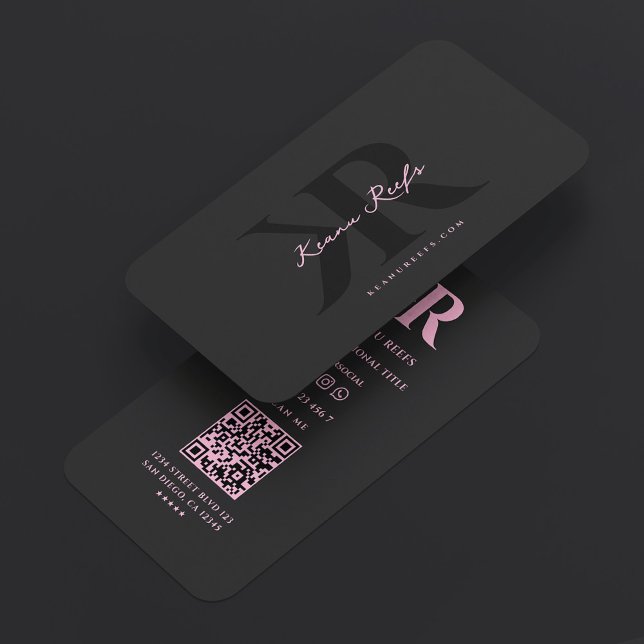 Ästhetische K R Initialen Monogramm Schwarz Rosa Visitenkarte (Aesthetic K R Initials Monogram Black Pink Business Card
)