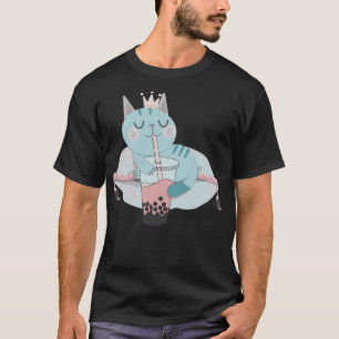 Ästhetische Katze Drinken Boba Pferdesport T-Shirt