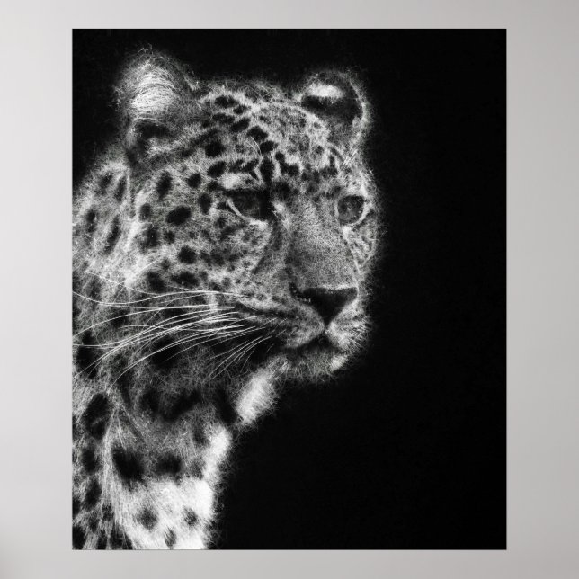 Ästhetische Leopard Cheetah Face Skizze Kunst Poster (Vorne)