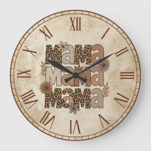 Ästhetische Leopard Print Mama Typografie Große Wanduhr