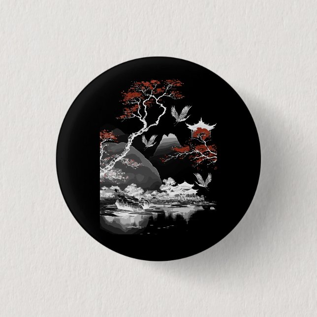 Ästhetische Malerei Japanischer Baum Cherry Blosso Button (Vorderseite)