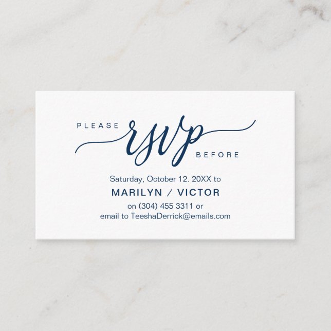 Ästhetische Navy Blue Script, Party UAWG Response Begleitkarte (Vorderseite)