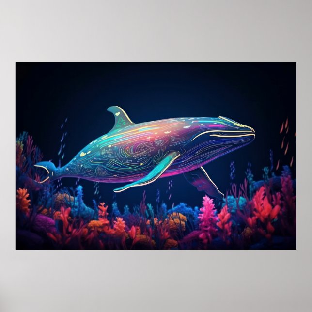 Ästhetische Neon Wal Illustration Poster (Vorne)