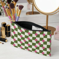 Ästhetische Oliven- und rosa Blumen-Karo-Tasche