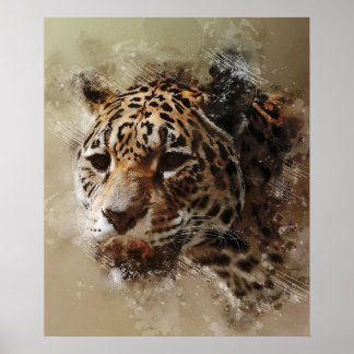 Ästhetische Panther cheetah Gesicht Aquarellmalere Poster