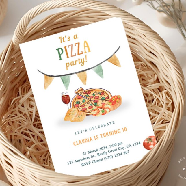 Ästhetische Party Einladung (Watercolor Pizza Party Invitation)