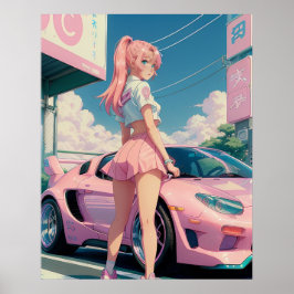 Ästhetische Pastel Pink Anime Girl Drifter Poster