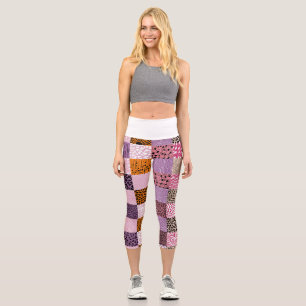 Ästhetische Patchwork-Leggings Bunte Schachbrettmu Capri Leggings