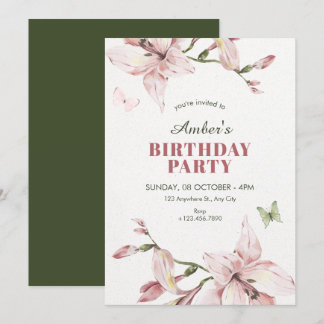 Ästhetische rosa grüne Blume blüht Geburtstag Einladung