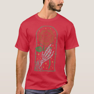 Ästhetische Rose Weißes Skelett Hand halten ein ro T-Shirt