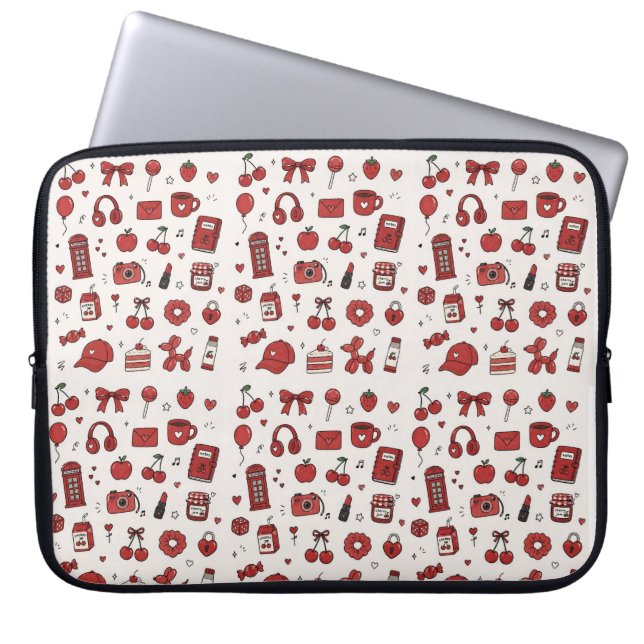 Ästhetische rote Doodle-Muster-Laptop-Hülle | Laptopschutzhülle (Vorderseite)