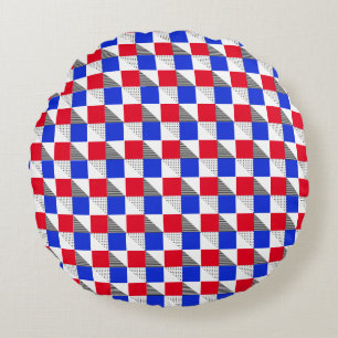 Ästhetische rote Schwarz-weiße und blaue geometris Rundes Kissen