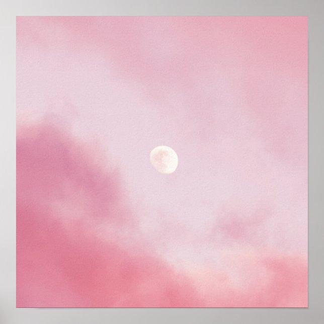Ästhetische Ruhe Pink Sky und Mond Poster (Vorne)