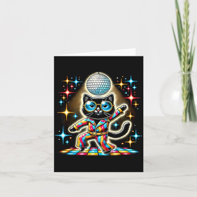 Ästhetische schwarze Katze Disco Karte (Vorderseite)