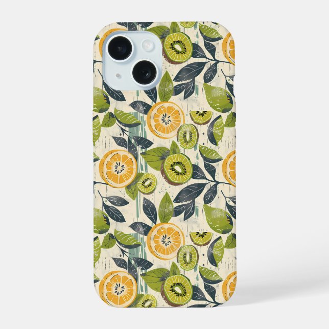 Ästhetische Sommer-Limonen-Kiwi-Muster iPhone-Hüll iPhone 15 Hülle (Rückseite)