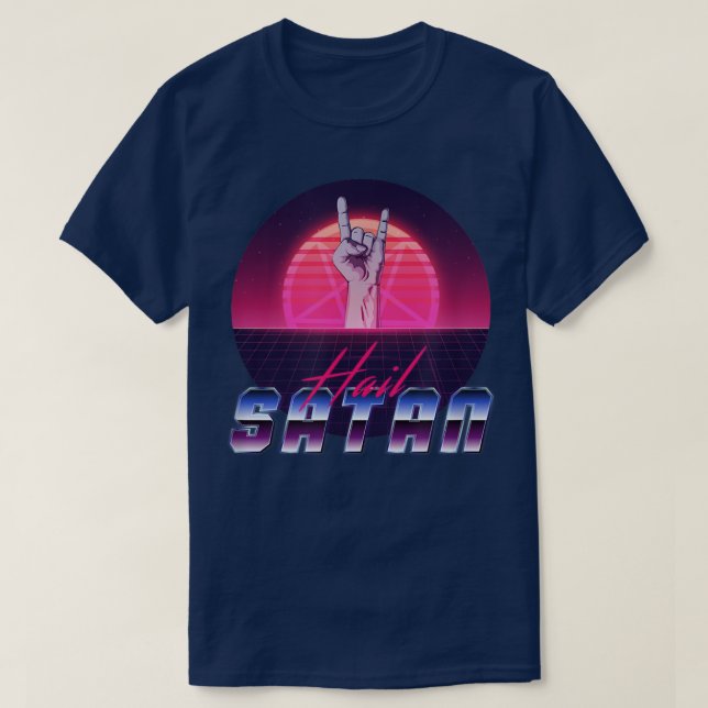 Ästhetische Synthwave Hail Satan Satanismus T-Shirt (Design vorne)